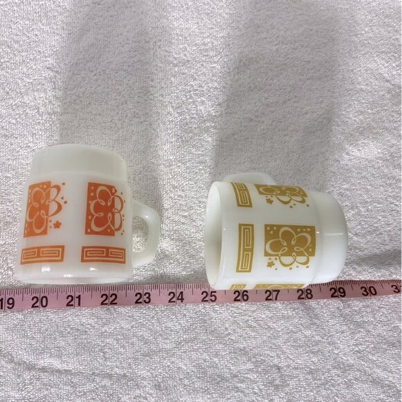 Vintage Anchor Hocking Yellow & Orange Atomic Cloud Pattern Stacking Mugs x2 - Picture 11 of 11